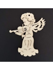 AMADEA Dřevěná ozdoba anděl s houslemi 6 cm
