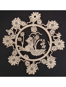 AMADEA Dřevěná ozdoba květina s kočkou 9 cm