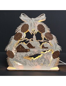 AMADEA Dřevěný svítící portál se šiškami, dýhový, 25 cm