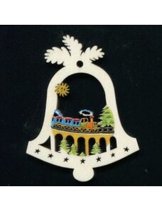 AMADEA Dřevěná ozdoba barevná zvonek s vláčkem 6 cm