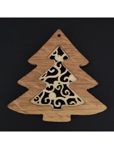 AMADEA Dřevěná ozdoba z masivu s vkladem - stromek s ornamentem 8 cm