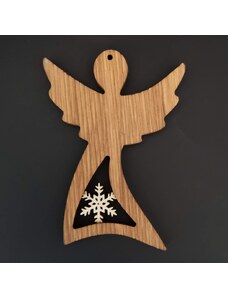 AMADEA Dřevěná ozdoba z masivu s vkladem - anděl s vločkou 12 cm