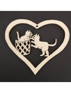 AMADEA Dřevěná ozdoba srdce s kočkami 6 cm