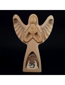 AMADEA Dřevěný anděl s vkladem - betlém, masivní dřevo, 20x13,5x3 cm