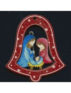 AMADEA Dřevěná ozdoba barevná zvonek s betlémem 6 cm