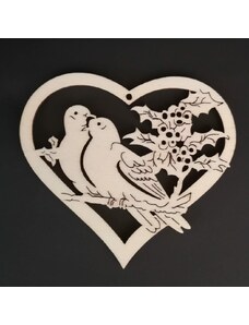 AMADEA Dřevěná ozdoba srdce s ptáčky 7 cm
