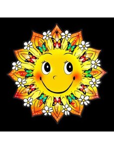 AMADEA Dřevěná ozdoba barevná slunce s motýlky a květinami 9 cm