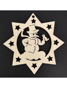 AMADEA Dřevěná ozdoba hvězda se sněhulákem 8 cm