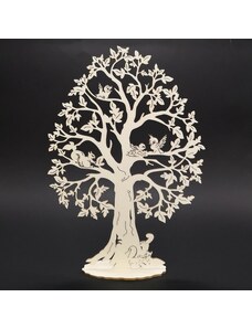 AMADEA Dřevěný 3D strom s veverkami a ptáky, výška 28 cm