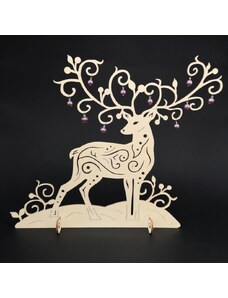 AMADEA Dřevěná dekorace 3D jelen s kuličkami 39 cm