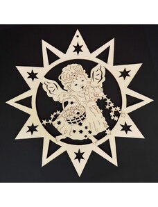 AMADEA Dřevěná ozdoba hvězda s andělem 20 cm