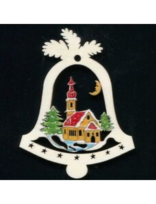 AMADEA Dřevěná ozdoba barevná zvonek s kostelem 9 cm