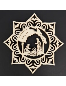 AMADEA Dřevěná ozdoba hvězda s betlémem 6 cm