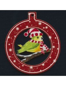 AMADEA Dřevěná ozdoba barevná koule s ptáčkem 6 cm