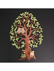 AMADEA Dřevěný strom se sovami, barevná závěsná dekorace, výška 28 cm