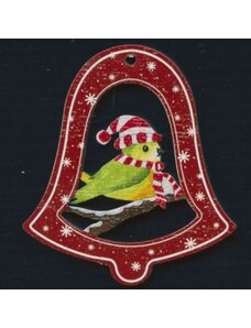 AMADEA Dřevěná ozdoba barevná zvonek s ptáčkem 6 cm