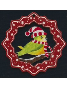 AMADEA Dřevěná ozdoba barevná vločka s ptáčkem 6 cm