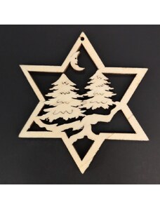 AMADEA Dřevěná ozdoba hvězda se stromy 6 cm