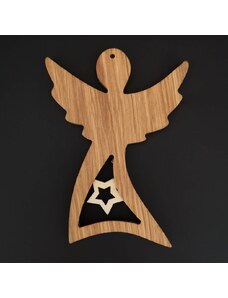 AMADEA Dřevěná ozdoba z masivu s vkladem - anděl s hvězdou 12 cm