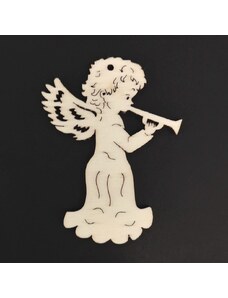 AMADEA Dřevěná ozdoba anděl s trubkou 6 cm