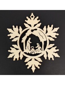 AMADEA Dřevěná ozdoba vločka s betlémem 6 cm