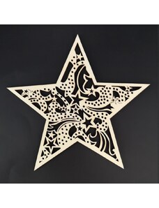 AMADEA Dřevěná ozdoba hvězda s ornamentem 19 cm