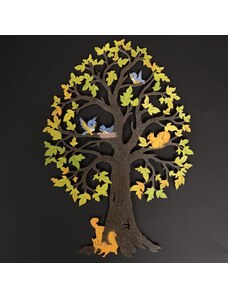 AMADEA Dřevěný strom se zvířaty, barevná dekorace k zavěšení, výška 28 cm