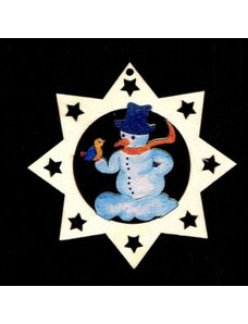 AMADEA Dřevěná ozdoba barevná hvězda se sněhulákem 6 cm