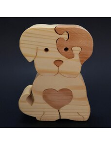 AMADEA Dřevěné puzzle pes, masivní dřevo dvou druhů dřevin,11x15x3 cm