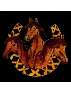 AMADEA Dřevěná ozdoba barevná koně v podkově 6 cm
