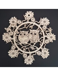 AMADEA Dřevěná ozdoba květina se sovičkami 9 cm