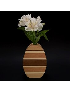 AMADEA Dřevěná váza oblá s vodorovnými pruhy, masivní dřevo čtyř druhů dřevin, výška 18 cm