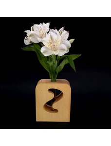 AMADEA Dřevěná váza obdélníková s prořezem "S", masivní dřevo, výška 12 cm