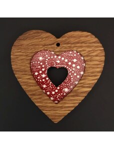 AMADEA Dřevěná ozdoba z masivu s barevným vkladem - srdce s hvězdami 8 cm