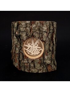 AMADEA Svícen z kůrového kmenu s vkladem - zvonky, masivní dřevo, výška 12 cm