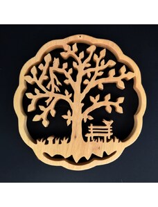 AMADEA Dřevěná dekorace strom v kruhu, masivní dřevo, průměr 17 cm