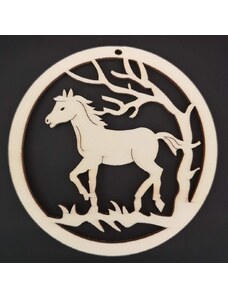 AMADEA Dřevěná ozdoba kůň v kolečku 7 cm