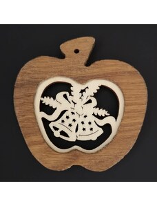 AMADEA Dřevěná ozdoba z masivu s vkladem - jablko se zvonky 7 cm