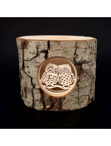 AMADEA Dřevěný svícen z kůrového kmenu s vkladem - sovy, masivní dřevo, výška 12 cm