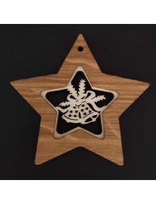 AMADEA Dřevěná ozdoba z masivu s vkladem - hvězda se zvonky 8 cm