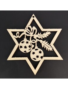 AMADEA Dřevěná ozdoba hvězda s koulemi 9 cm