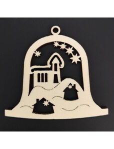 AMADEA Dřevěná ozdoba zvonek s kostelem 6 cm