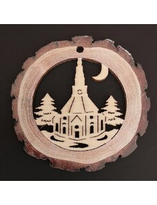 AMADEA Dřevěná ozdoba s potiskem kůry - koule s kostelem 6 cm