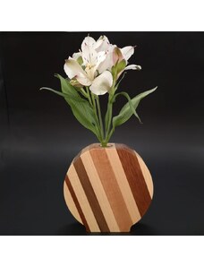 AMADEA Dřevěná váza kulatá se šikmými pruhy, masivní dřevo čtyř druhů dřevin, výška 15 cm
