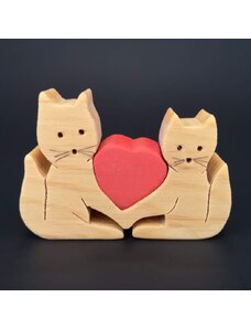 AMADEA Dřevěné kočky se srdcem, masivní dřevo, 7x5x1,5 cm