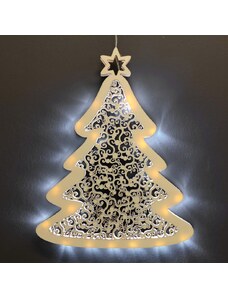 AMADEA Dřevěná svítící dekorace strom s LED osvětlením, 31 cm