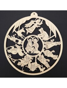 AMADEA Dřevěná ozdoba koule s betlémem 16 cm