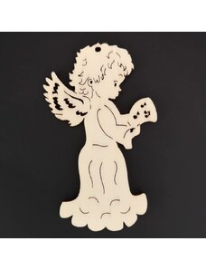 AMADEA Dřevěná ozdoba zpívající anděl 9 cm