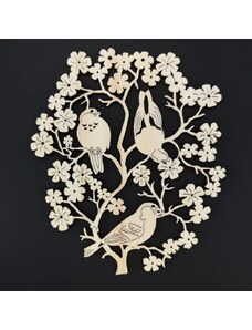 AMADEA Dřevěný obrázek k vymalování květina s ptáčky 22 cm