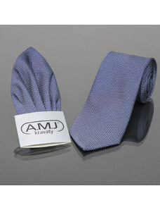 AMJ Kravata pánská s kapesníčkem AMJ šipkovaný vzor, KK0466, džínsově modrá